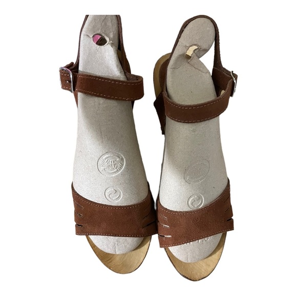 Charles David womens upper leather wood platform heels ankle strap sandals 10.5 - Picture 3 of 12